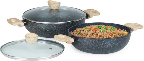 Kreme Venetia Premium 5 Layer Granite Coating Kadhai Set of 2pcs Induction Bottom Non-Stick Coated Cookware Set