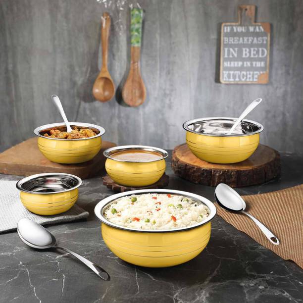 Classic Essentials Yellow Color Induction Friendly Stainless Steel Handi/patila/bhagona Cook &Serve Cookware Set