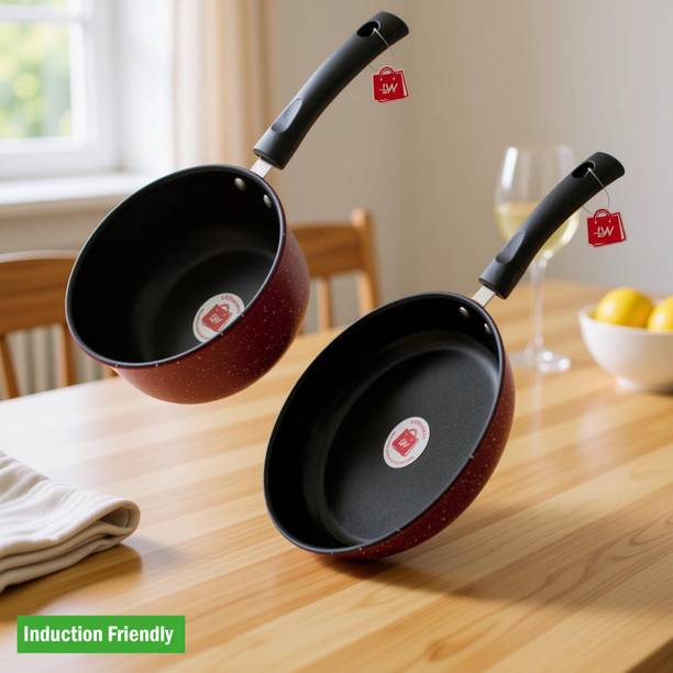 LAZYwindow LAZYwindow Premium Quality Nonstick Cookware Combo - Souce Pan, Fry Pan. Induction Bottom Non-Stick Coated Cookware Set