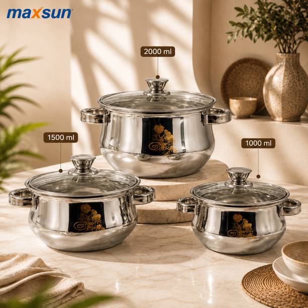 MAXSUN Stainless Steel Serving Bowl Set with Glass Lid | Dining Table Kitchenware Cookware Set