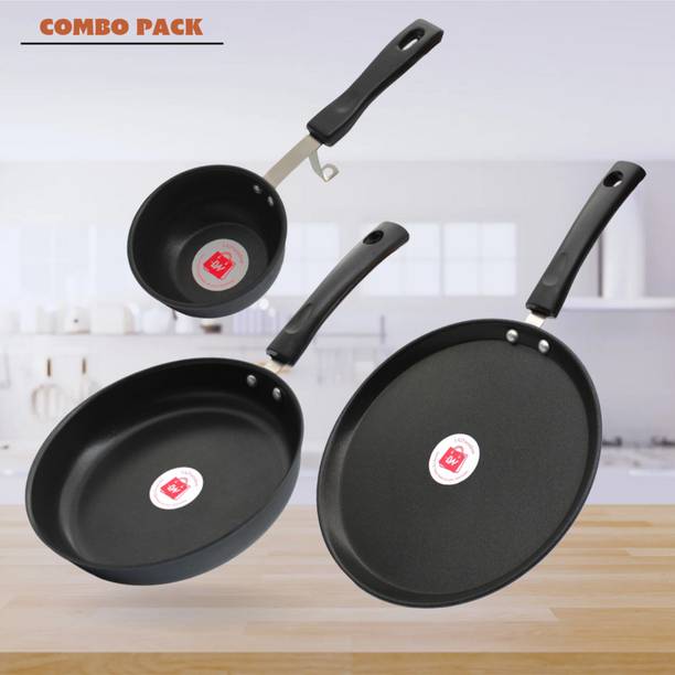LAZYwindow Nonstick Tadka/Fry Pan And Tawa Combo Induction Bottom Non-Stick Coated Cookware Set