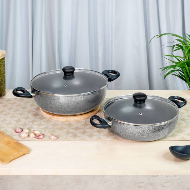 Kreme DELUXE 3mm Kadai 2.5Ltr + Kadai 4.5Ltr Set of 2 pcs Induction Bottom Non-Stick Coated Cookware Set