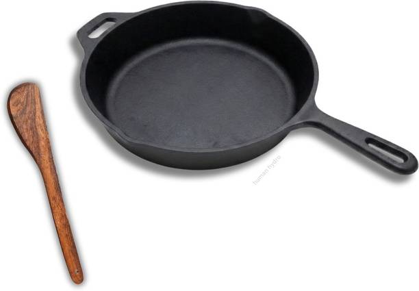 Human Hydro IronCure Cast Iron Fry Pan Skillet 26 CM with Wooden Spatula Induction Bottom Cookware Set