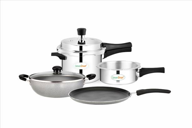 Greenchef Garnet Cooker Combo Non IB 5ltrs,Junior Pan, Kadai 240, Tawa 280 Non-Stick Coated Cookware Set