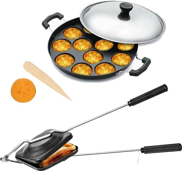 NARV Non-Stick Appam Patra with Stainless Steel Lid, Sandwich Toaster with Spatter K2 0 W Pop Up Toaster