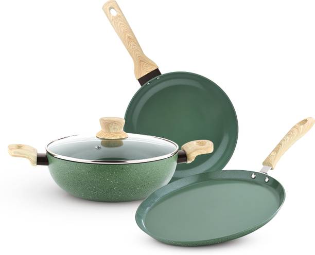 BERGNER Greenfield Non-Stick 4 Pcs Cookware Set with Ceramic Coating | Induction Bottom Non-Stick Coated Cookware Set