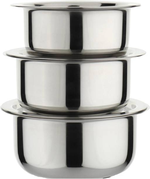 LIMETRO STEEL (2ltr, 2.5ltr, 3Ltr) Gas and Compitable Tope with Lid Cookware Set