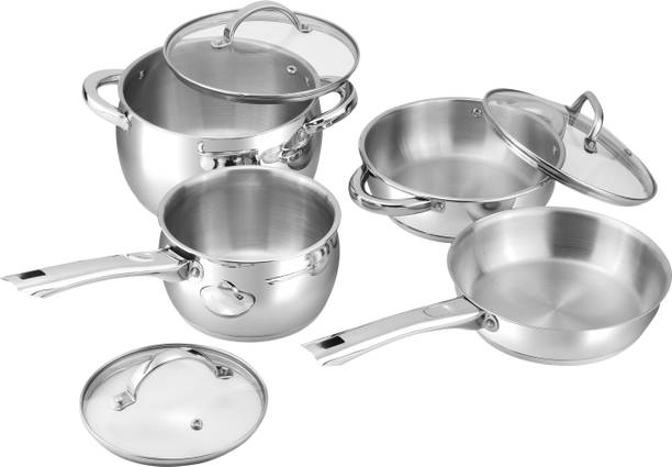 VINOD Letten Stainless Steel 4 Pc Cookware Set Frypan, Kadai, Saucepan, Saucepot इंडक्शन बॉटम कुकवेयर सेट