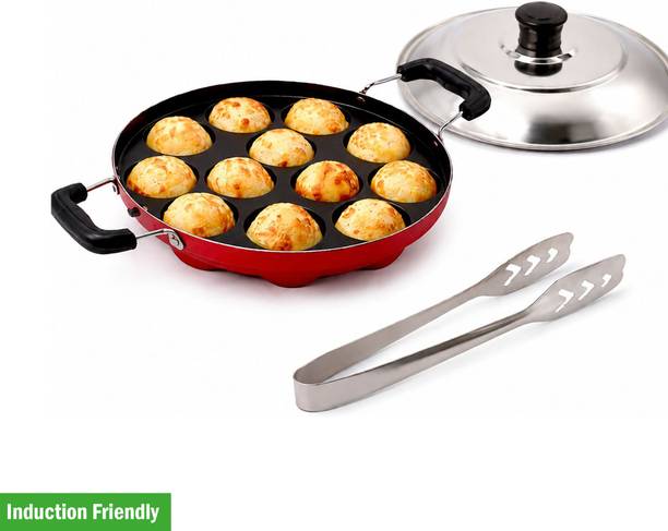 SHINETRADERS 12-Cavity Non-Stick Appam Patra Set Induction Bottom Non-Stick Coated Cookware Set