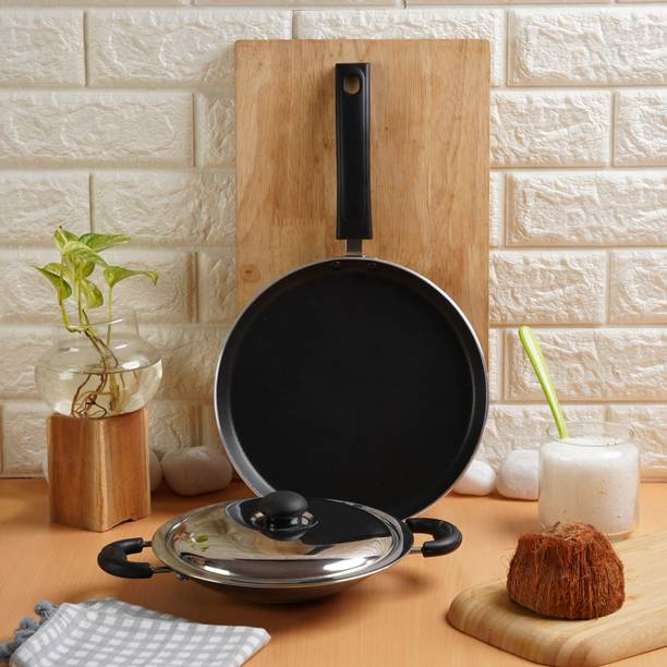 Kreme DELUXE 3mm NonStick Induction Bottom Appachetty + 250 Tawa Set of 2 pcs Induction Bottom Non-Stick Coated Cookware Set