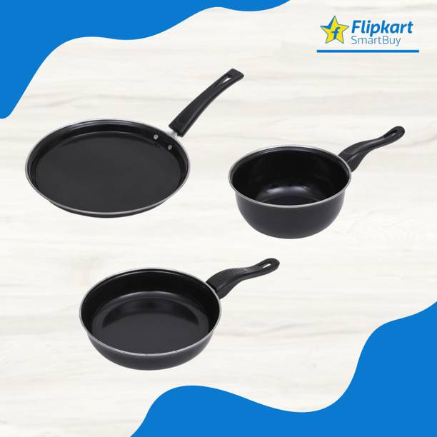 Flipkart SmartBuy Non-Stick Cookware Set - Tawa, Fry Pan & Sauce Pan - Induction Bottom Non-Stick Coated Cookware Set
