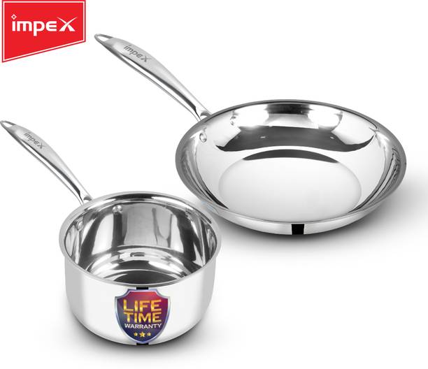 IMPEX Triply Stainless Steel 2 Pcs Cookware Set, (24 cm Fry pan, 16 cm Milk pan) Induction Bottom Cookware Set