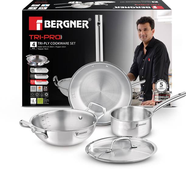 BERGNER Tripro TriPly Stainless Steel 4 Pcs Cookware Set Induction Bottom Cookware Set