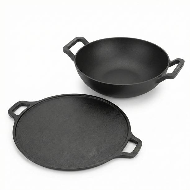 Human Hydro IronCure Cast Iron Kadai 23 CM & Tawa 30 CM Induction Bottom Cookware Set