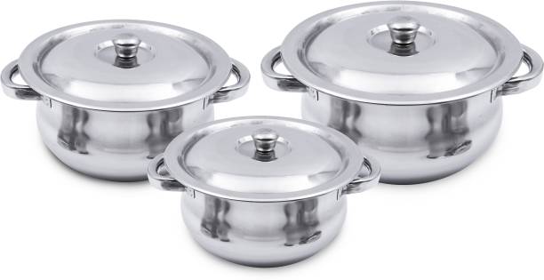 LIMETRO STEEL Stainless Steel 3 Pieces Cookware Set/ Handi Set with Lid Cookware Set