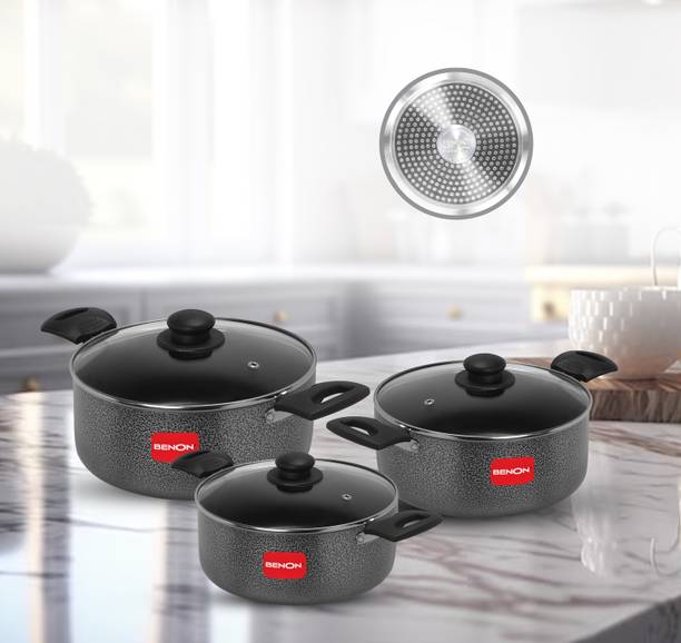 Benon Granite Coated Casserole Set of 2.5L+3.5L+4.5L इंडक्शन बॉटम कुकवेयर सेट