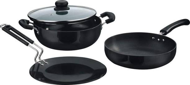 VINOD Black Pearl Plus Hard Anodised Cookware Set Induction Bottom Cookware Set