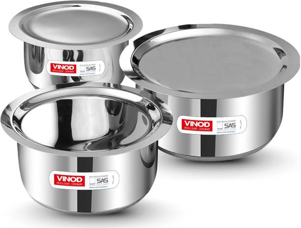 VINOD Set Of 3 Capsule Bottom Tapeli, Patila, Cooking Bowl, Cookware Set Induction Bottom Cookware Set