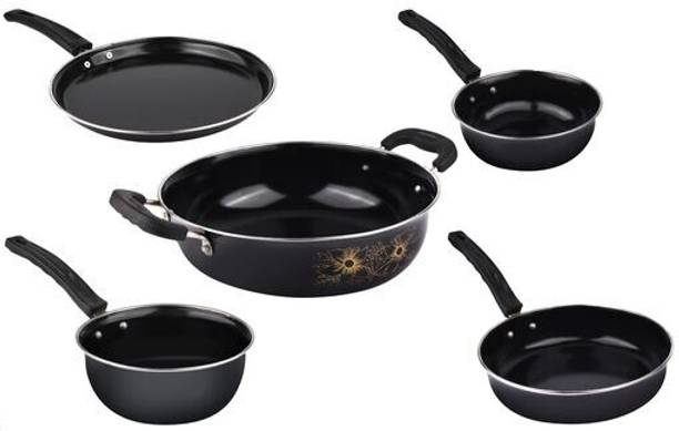 Maharajee Cookware set combo of 5 Pcs Induction Bottom Non-Stick Coated Cookware Set