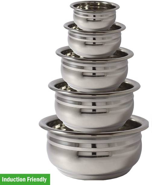 Nirvika Stainless Steel Serving Cooking Biryani Patila set Induction Bottom Non-Stick Coated Cookware Set