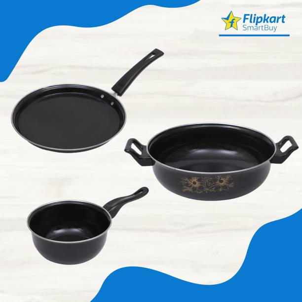 Flipkart SmartBuy Non-Stick Cookware Set - Kadhai, Tawa & Sauce Pan - इंडक्शन बॉटम कुकवेयर सेट