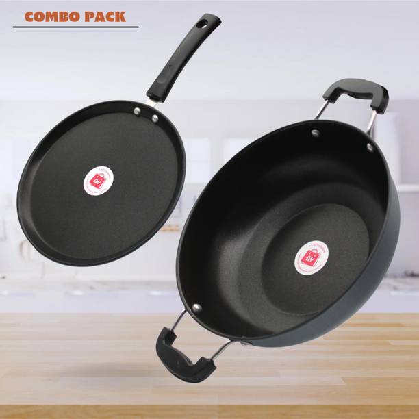 LAZYwindow LAZYwindow Premium Quality Nonstick Cookware Combo - Tawa + Kadhai Induction Bottom Non-Stick Coated Cookware Set