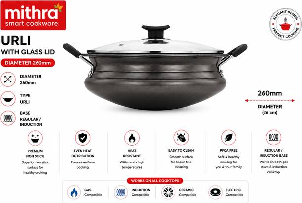 mithra Urli with Glass LID Induction Bottom Non-Stick Coated Cookware Set
