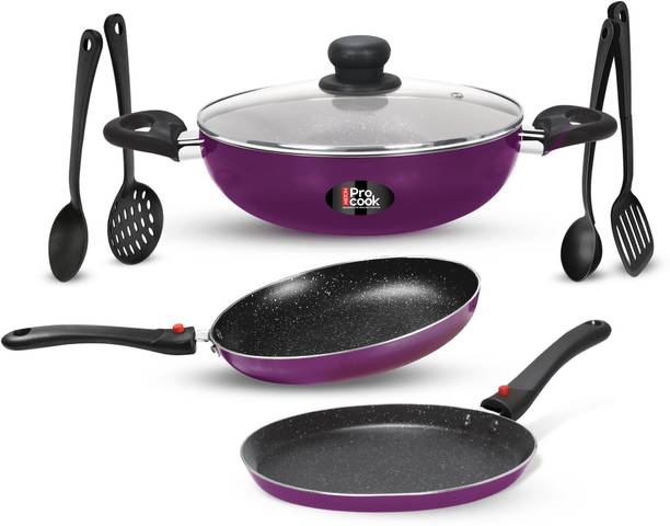 MILTON Pro Cook Kitchen Jewel Plus Granito, Dark Purple Induction Bottom Non-Stick Coated Cookware Set