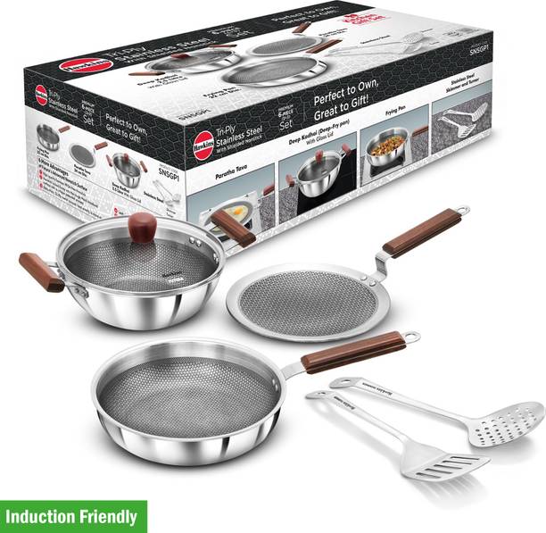 Hawkins Gift Set-Kadhai, Frying Pan, Tava, Lid, Skimmer, Turner (SNSGP1) Induction Bottom Non-Stick Coated Cookware Set