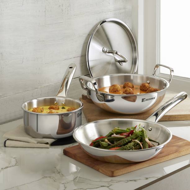BERGNER Tripro TriPly Stainless Steel 4 Pcs इंडक्शन बॉटम कुकवेयर सेट