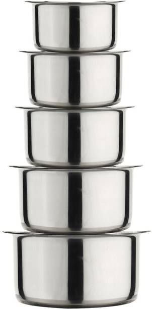 LIMETRO STEEL Set of 5 High Quality 22Gauge Induction & Gas Stove Compatible Tope Set with lid Cookware Set