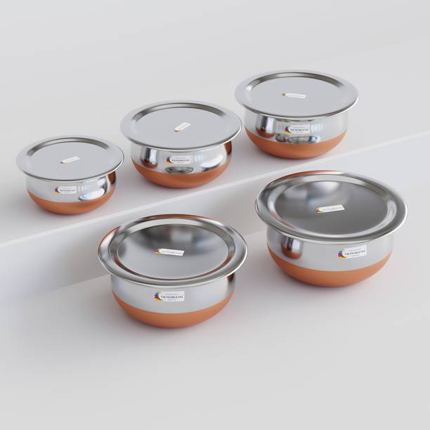 VIGSHRISE Pack of 5 Stainless Steel VIGNESHGENIX Copper Handi Replacement Lid Dinner Set
