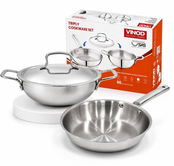 VINOD Grandior - Kadai 22cm, Frypan 22cm With Common Lid Induction Bottom Cookware Set