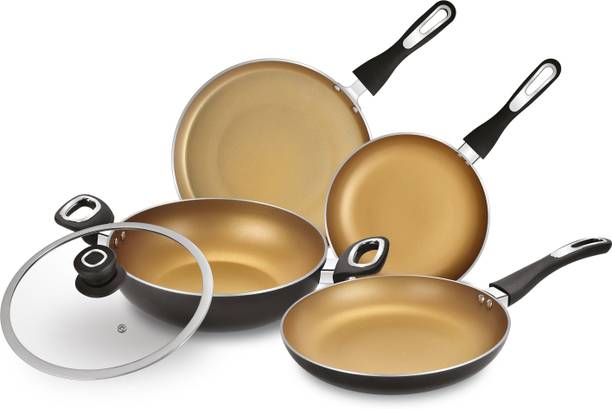 BERGNER Optimum 3-Layer Non-Stick 5 Pcs Cookware Set | Bakelite Handle | Less Oil Use | इंडक्शन बॉटम कुकवेयर सेट