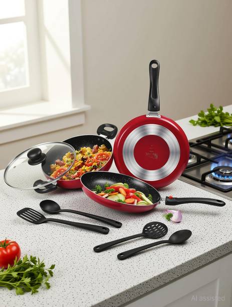 MILTON Pro Cook Kitchen Pride Plus Granito Non Induction, Maroon Non-Stick Coated Cookware Set