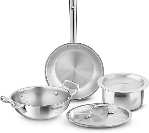 BERGNER Tripro Triply 5 Pcs Cookware Set, Consumes Less Oil, Healthy Cooking - Induction Bottom Cookware Set