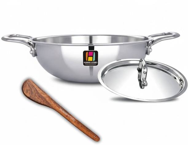 Human Hydro Prime Triply Stainless Steel Kadai 22CM with Lid & Wooden Spatula Induction Bottom Cookware Set