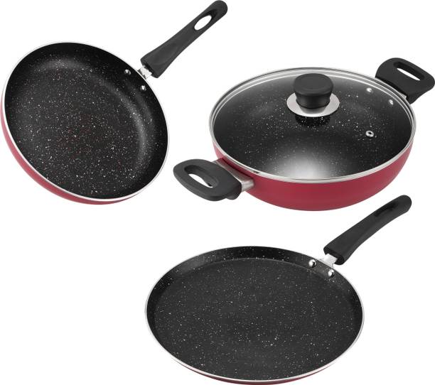 VINOD 3 Pcs Supreme Plus Non-Stick Induction Bottom Non-Stick Coated Cookware Set