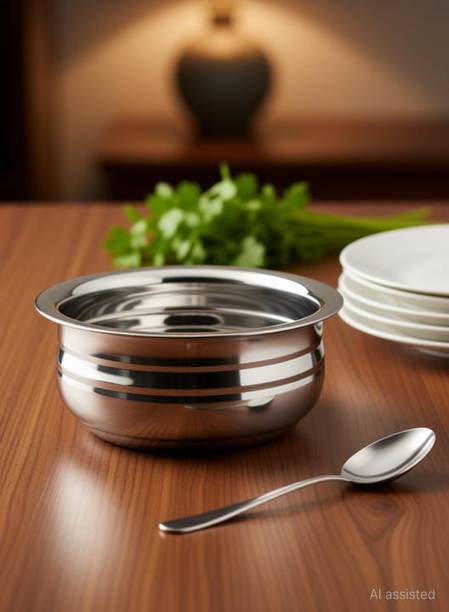 Nirvika Cookware set urli /biryani handi/tope/serveware/storeware steel handi set of 5 Piece 2.1 L, 1.6 L, 1.1 L, 0.8 L, 0.5 L (Gas and Induction compatible Stainless Steel, Non-stick) Cookware Set (Stainless Steel, 5 - Piece) Cookware Set