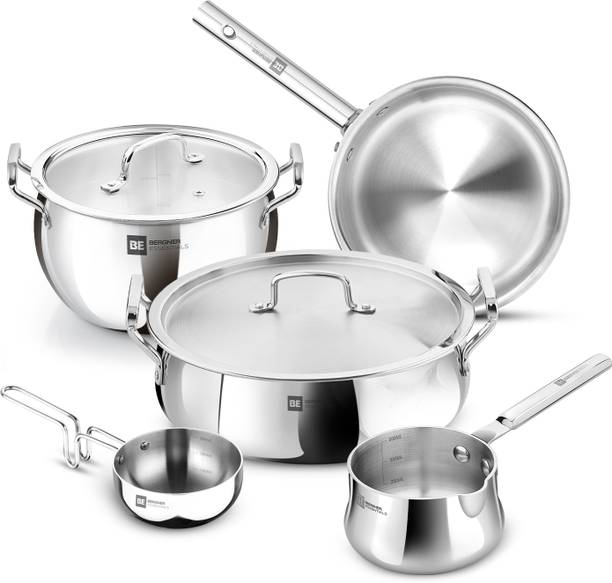 BERGNER Bergner BE Essentials TriPro Tri-Ply 7 Pcs Cookware Set| Gifting Set| Triply Set Induction Bottom Cookware Set