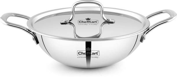 chefkart Triply Stainless Steel Kadai/Kadhai with Steel Lid Induction Bottom Cookware Set