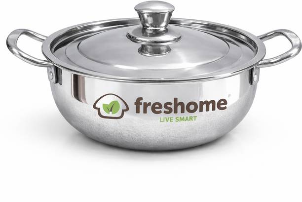 Freshome Freshome Stainless Steel Kadai with Lid 24 cm Induction & Gas Compatible Induction Bottom Cookware Set