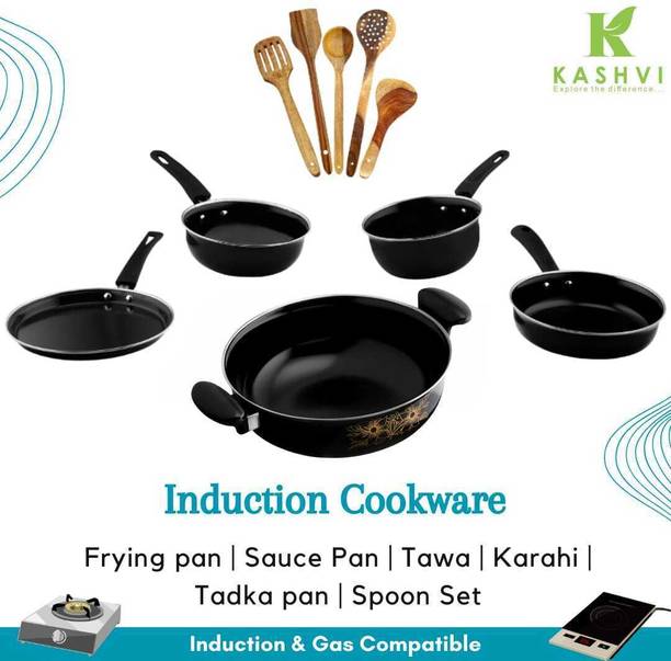Maharajee Best Kitchen Cookware | Gas & Electric Compatible Eco-Friendly, Easy Maintenance Induction Bottom Non-Stick Coated Cookware Set