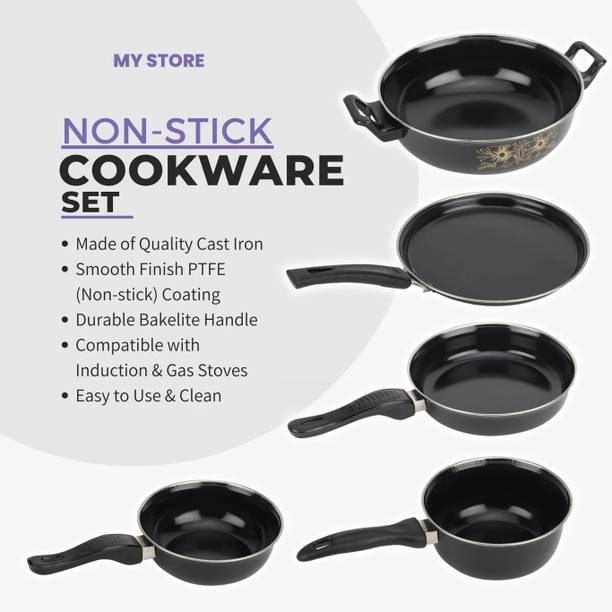 Maharajee Kadhai, Tawa, Sauce Pan, Fry Pan, Tadka Pan - Cookware Set of 5 Pc Induction Bottom Non-Stick Coated Cookware Set