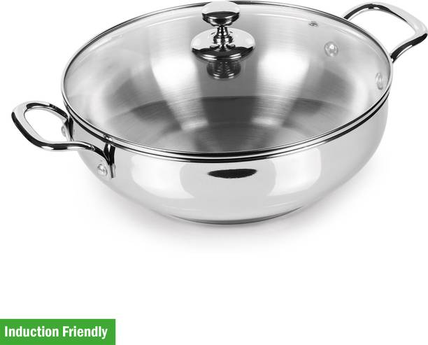 MILTON STAINLESS STEEL KADHAI WITH GLASS LID Induction Bottom Cookware Set