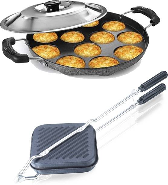 RBGIIT Non-Stick Aluminium Grill Sandwich Bread Toaster | Appam Patra with Steel Lid K2 Toast