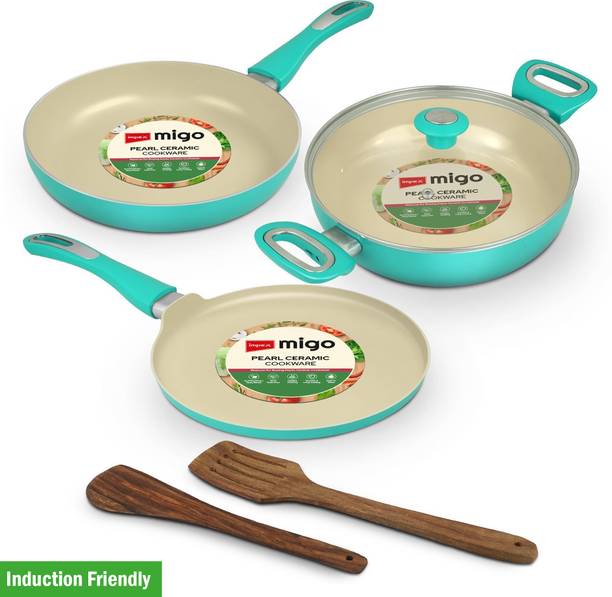 IMPEX Ceramic Induction Bottom Cookware set 6 Pcs with Lid Induction Bottom Non-Stick Coated Cookware Set
