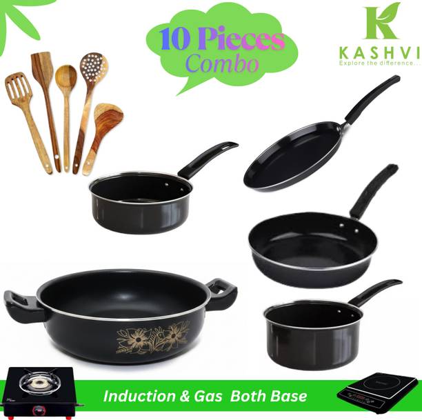 Kashvi Special Set of 10 Pcs | Induction Bottom Non-Stick Coated Cookware Set