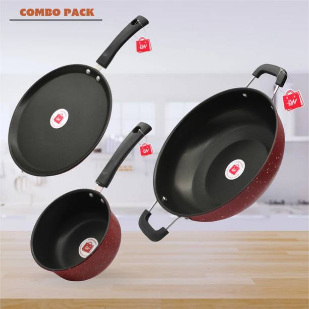 LAZYwindow LAZYwindow Premium Quality Nonstick Souce Pan/Tawa And Kadhai Combo Induction Bottom Non-Stick Coated Cookware Set