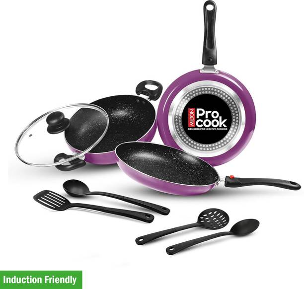 MILTON Pro Cook Kitchen Jewel Plus Granito, Dark Purple Induction Bottom Non-Stick Coated Cookware Set
